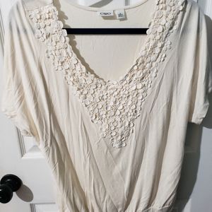 Long v neck lace front shirt